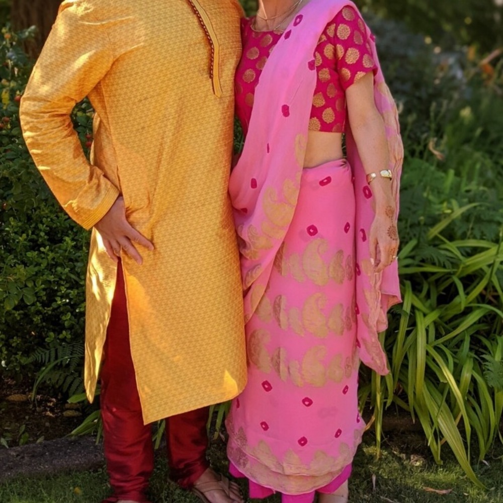 Pink and gold saree with matching blouse